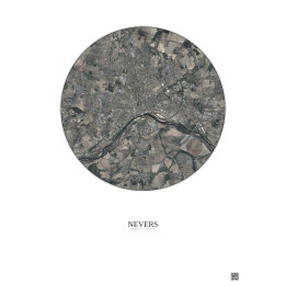 Nevers Satellite View Poster 5km Color | Gravura – Light backgro