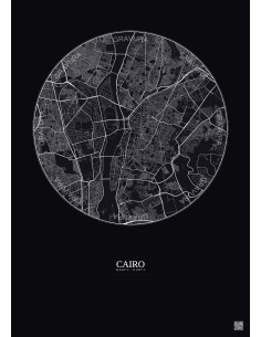 Affiche Cairo – Poster carte de ville 6km | Gravura – Fond foncé