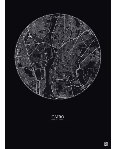 Cairo City Map Poster 6km | Gravura – Dark background