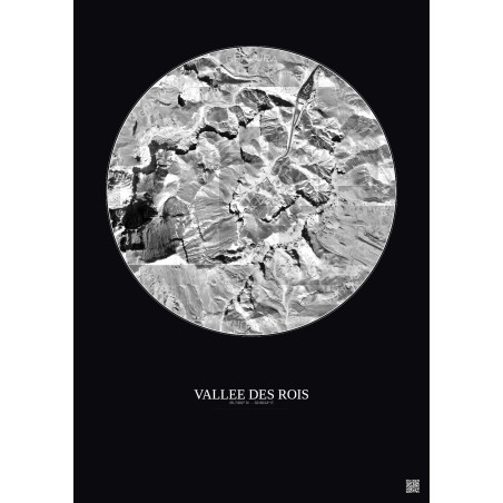 Affiche Vallee Des Rois – Poster vue satellite 1km N&B | Gravura – Fond foncé