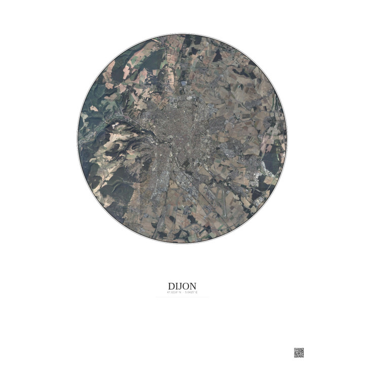 Affiche Dijon – Poster vue satellite 10km Couleur | Gravura – Fond clair