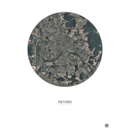 Nevers Satellite View Poster 10km Color | Gravura – Light backgr