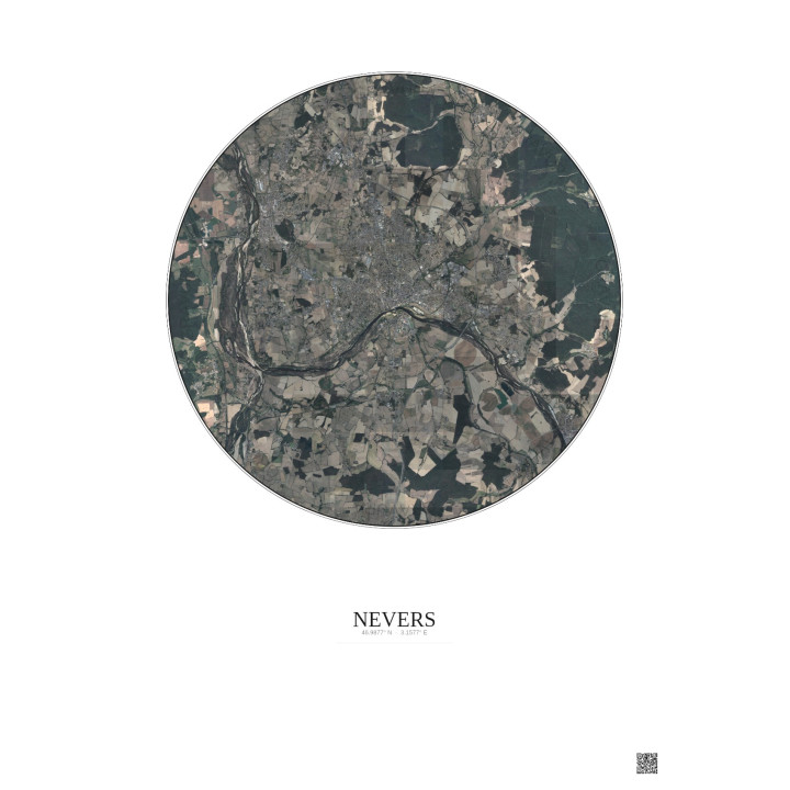 Affiche Nevers – Poster vue satellite 10km Couleur | Gravura – F
