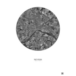 Nevers Satellite View Poster 5km B&W | Gravura – Light backgroun