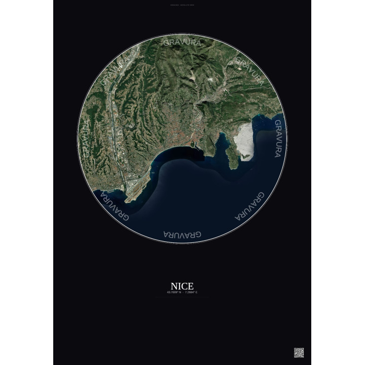 Affiche Nice – Poster vue satellite 10km Couleur | Gravura – Fon