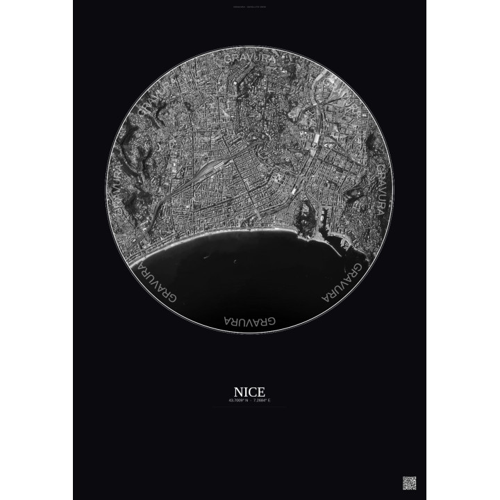 Nice Satellite View Poster 2.5km B&W | Gravura – Dark background