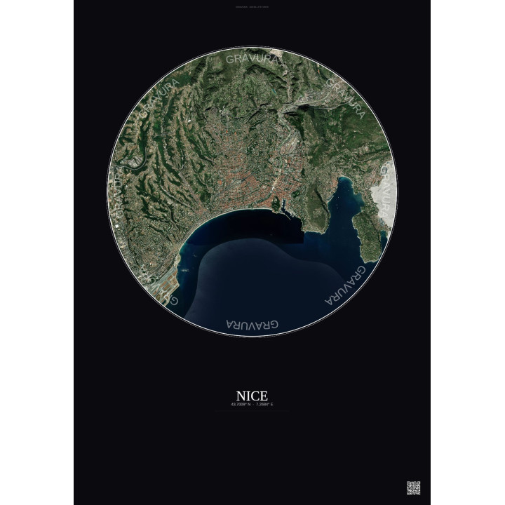 Affiche Nice – Poster vue satellite 6km Couleur | Gravura – Fond