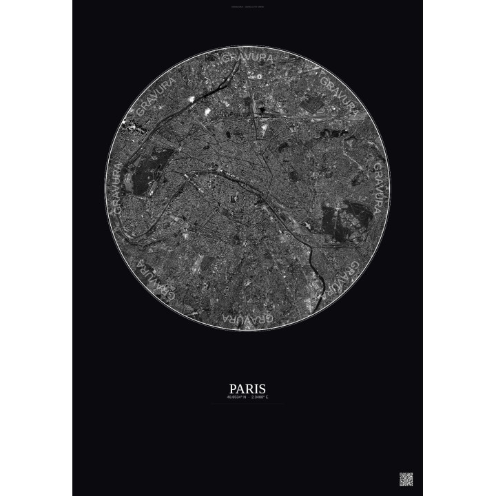 Affiche Paris – Poster vue satellite 10km N&B | Gravura – Fond f