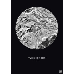 Affiche Vallee Des Rois – Poster vue satellite 2.5km N&B | Gravura – Fond foncé
