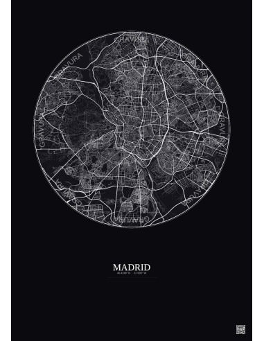 Madrid City Map Poster 10km | Gravura – Dark background