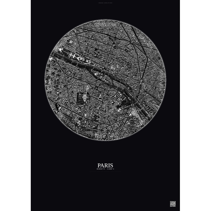 Affiche Paris – Poster vue satellite 2.5km N&B | Gravura – Fond 