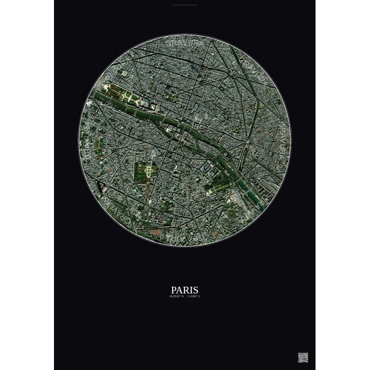 Affiche Paris – Poster vue satellite 2.5km Couleur | Gravura – F