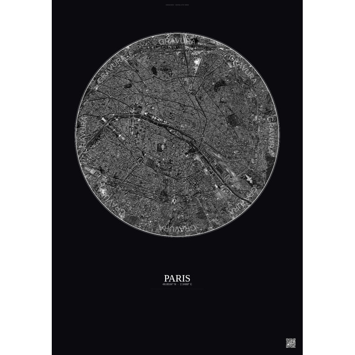 Affiche Paris – Poster vue satellite 6km N&B | Gravura – Fond fo