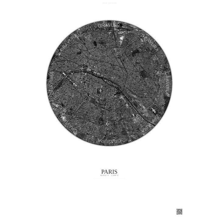 Affiche Paris – Poster vue satellite 6km N&B | Gravura – Fond cl