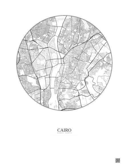 Cairo City Map Poster 6km | Gravura – Light background