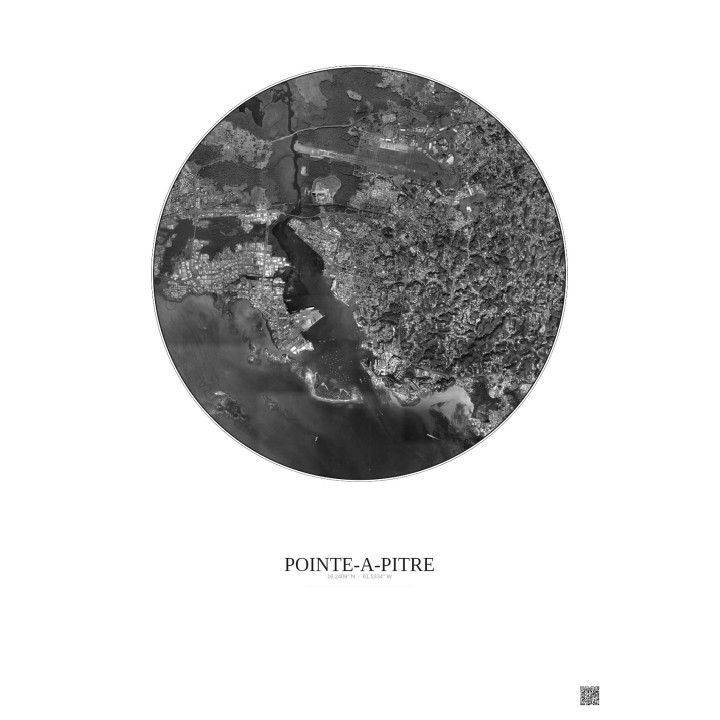 Affiche Pointe A Pitre – Poster vue satellite 5km N&B | Gravura 