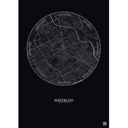Affiche Waterloo – Poster carte de ville 5km | Gravura – Fond foncé