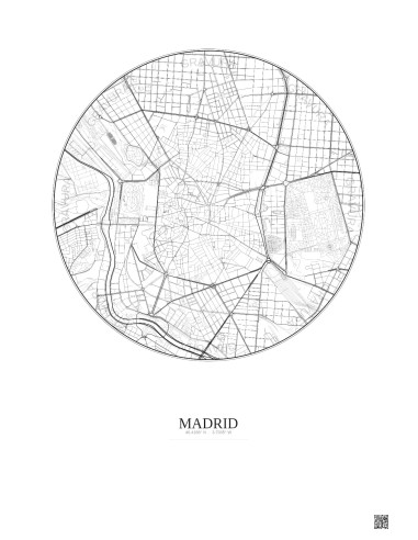 Madrid City Map Poster 2.5km | Gravura – Light background