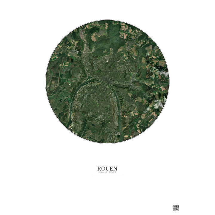 Affiche Rouen – Poster vue satellite 10km Couleur | Gravura – Fo