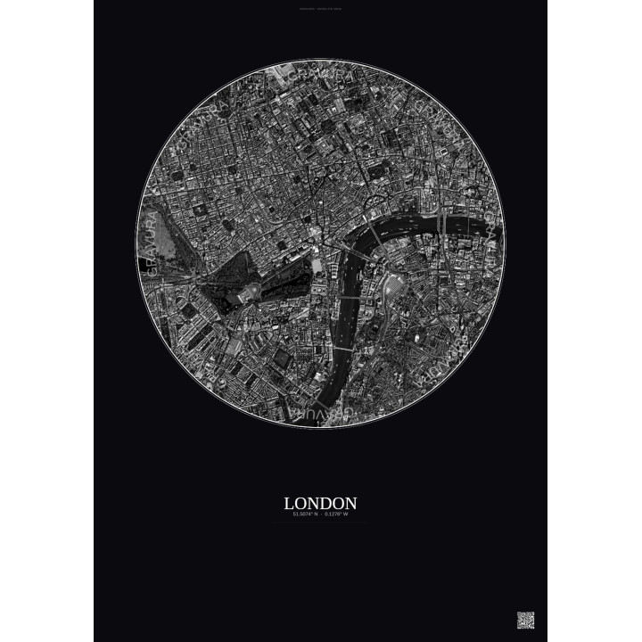 Affiche London – Poster vue satellite 2.5km N&B | Gravura – Fond