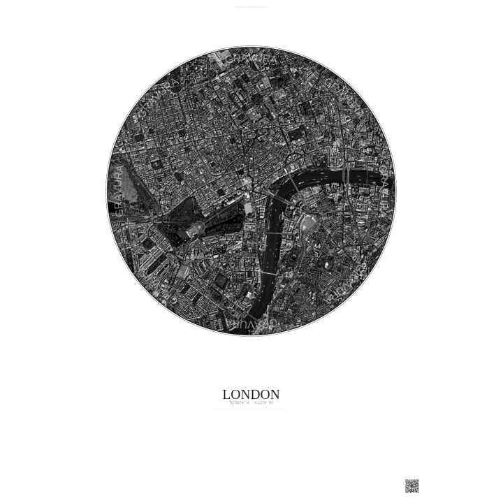 Affiche London – Poster vue satellite 2.5km N&B | Gravura – Fond