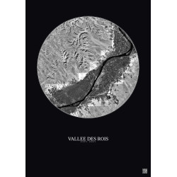 Affiche Vallee Des Rois – Poster vue satellite 20km N&B | Gravura – Fond foncé