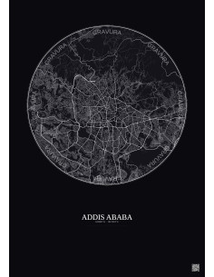 Affiche Addis Ababa – Poster carte de ville 10km | Gravura – Fond foncé