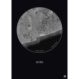 Affiche Accra – Poster vue satellite 6km N&B | Gravura – Fond fo