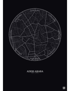 Affiche Addis Ababa – Poster carte de ville 2.5km | Gravura – Fond foncé