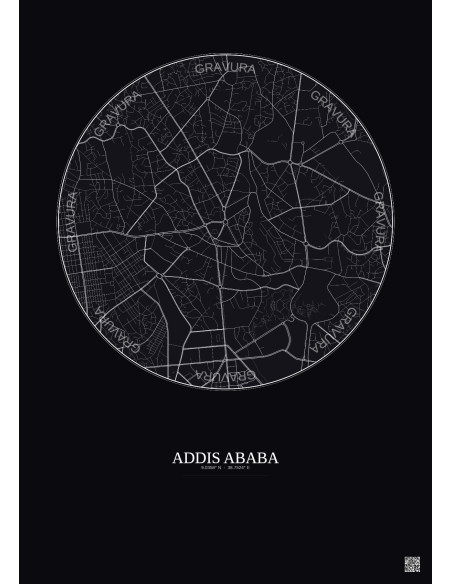 Affiche Addis Ababa – Poster carte de ville 2.5km | Gravura – Fond foncé