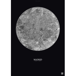 Affiche Madrid – Poster vue satellite 10km N&B | Gravura – Fond foncé
