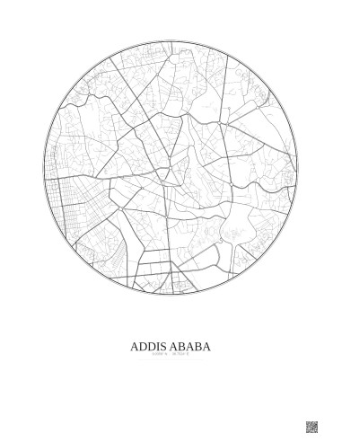 Addis Ababa City Map Poster 2.5km | Gravura – Light background