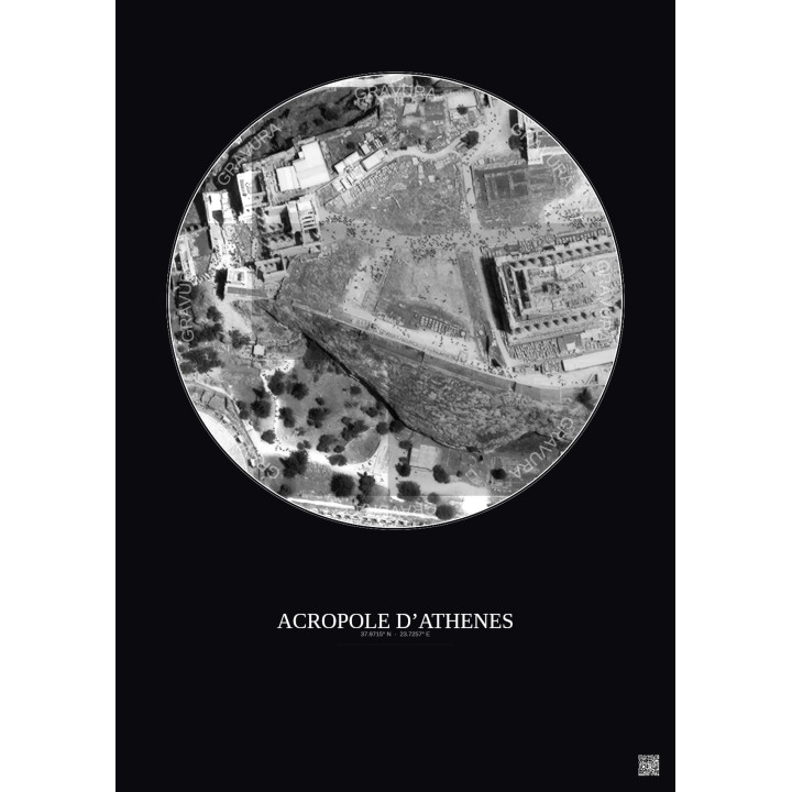 Affiche Acropole Dathenes – Poster vue satellite 0.1km N&B | Gra
