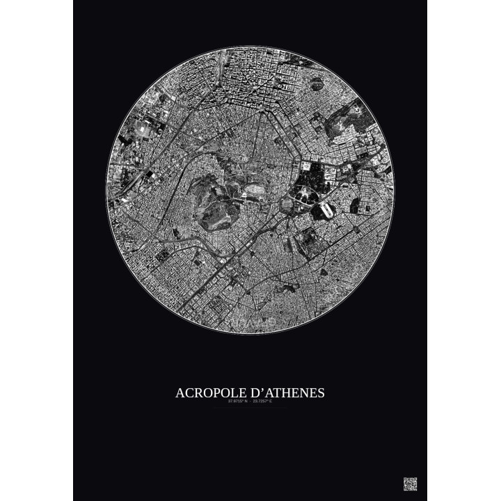 Affiche Acropole Dathenes – Poster vue satellite 2.5km N&B | Gra