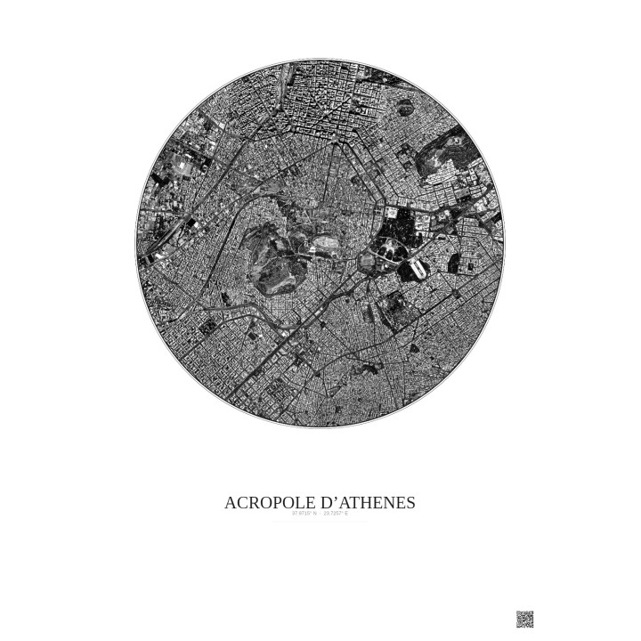 Affiche Acropole Dathenes – Poster vue satellite 2.5km N&B | Gra