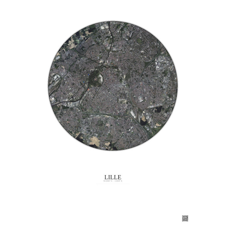 Affiche Lille – Poster vue satellite 5km Couleur | Gravura – Fond clair