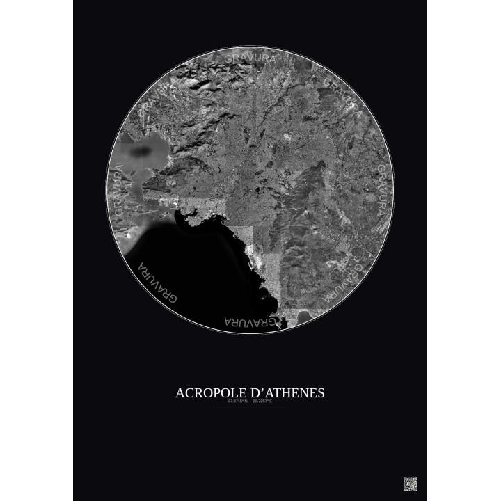 Affiche Acropole Dathenes – Poster vue satellite 20km N&B | Grav