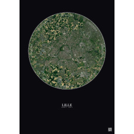 Affiche Lille – Poster vue satellite 10km Couleur | Gravura – Fond foncé