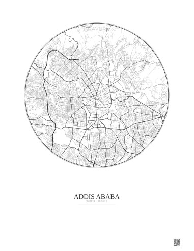 Addis Ababa City Map Poster 6km | Gravura – Light background