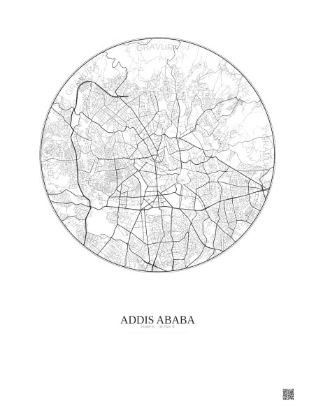 Addis Ababa City Map Poster 6km | Gravura – Light background