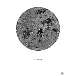 Affiche Athens – Poster vue satellite 2.5km N&B | Gravura – Fond