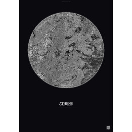Affiche Athens – Poster vue satellite 6km N&B | Gravura – Fond f