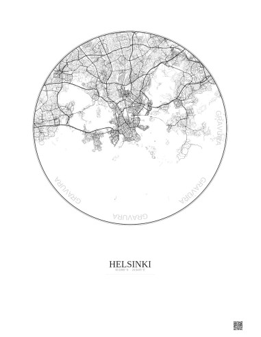 Helsinki City Map Poster 10km | Gravura – Light background
