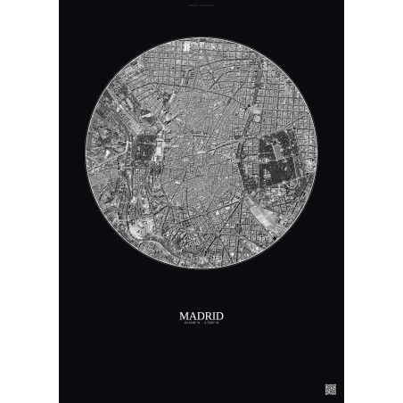 Affiche Madrid – Poster vue satellite 2.5km N&B | Gravura – Fond foncé