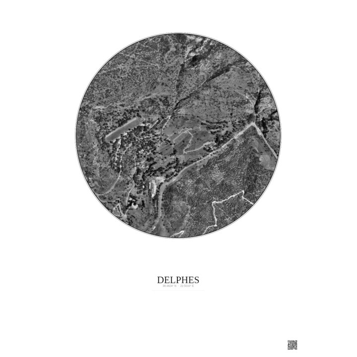 Affiche Delphes – Poster vue satellite 0.5km N&B | Gravura – Fon