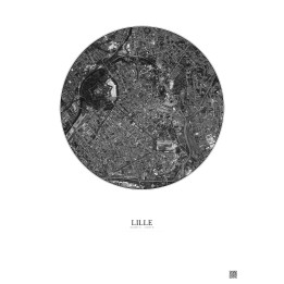 Affiche Lille – Poster vue satellite 2.5km N&B | Gravura – Fond clair