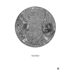 Affiche Madrid – Poster vue satellite 2.5km N&B | Gravura – Fond clair