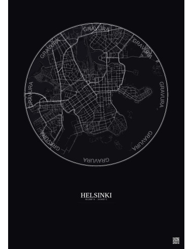 Helsinki City Map Poster 2.5km | Gravura – Dark background