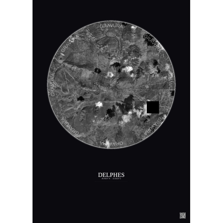 Affiche Delphes – Poster vue satellite 5km N&B | Gravura – Fond 