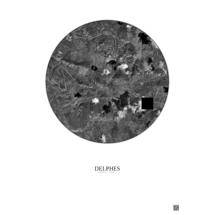 Affiche Delphes – Poster vue satellite 5km N&B | Gravura – Fond 